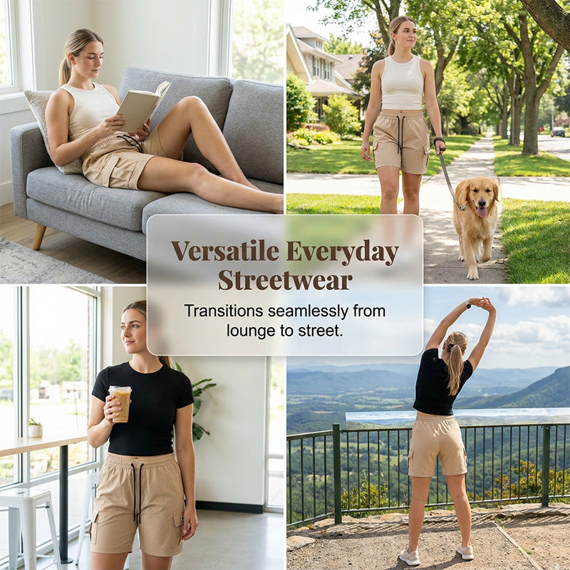 Women's Elastic Waist Cargo Shorts with Pockets
