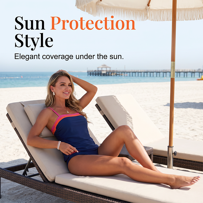 Women Two-Piece Tankini Color Block Conservative Swimsuit Set 👙