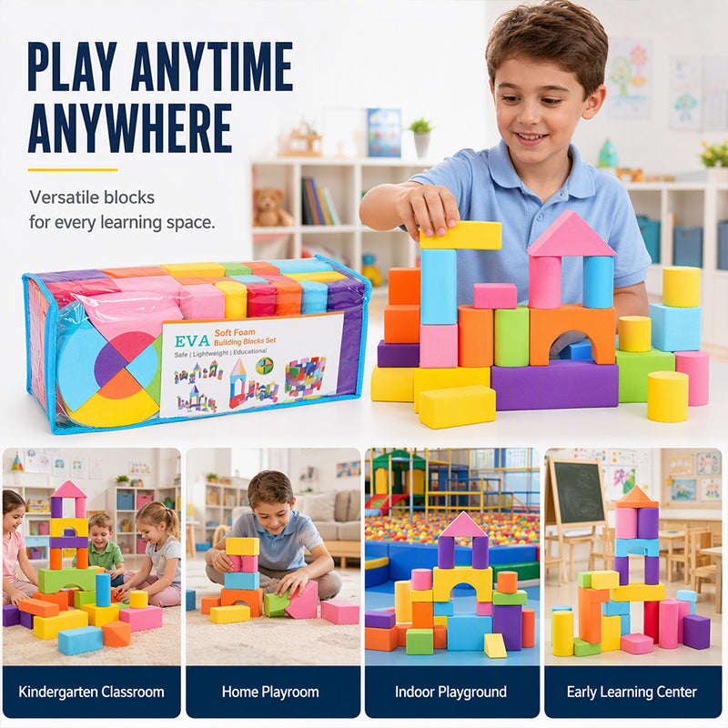 Kids' Soft EVA Foam Building Blocks Set – Lightweight, Safe & Perfect for Creative Play 🧱✨