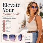 Rimless Oversized Square Sunglasses – Gradient Lens, Glitter Details, UV Protection ✨