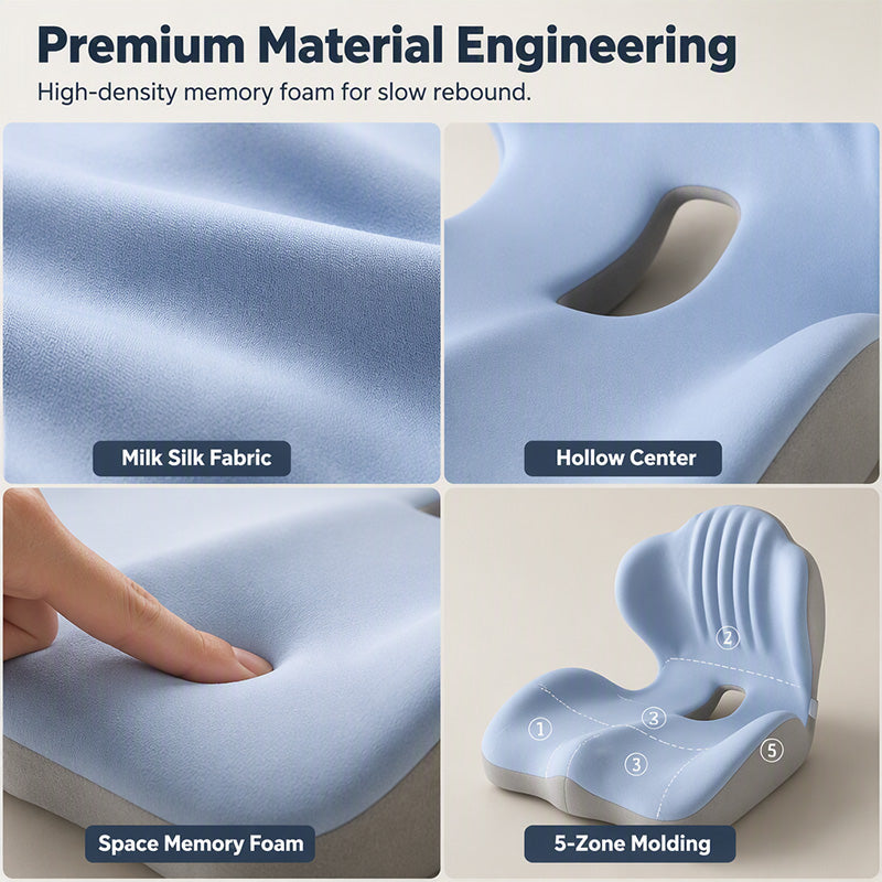 Ergonomic Memory Foam Seat Cushion with Back Support