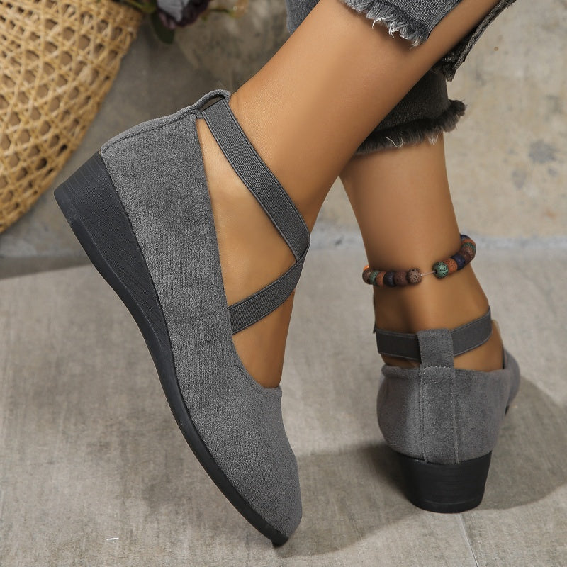 👠 Easy All-Day Elegance | Women's Elastic-Strap Low Wedge Shoes