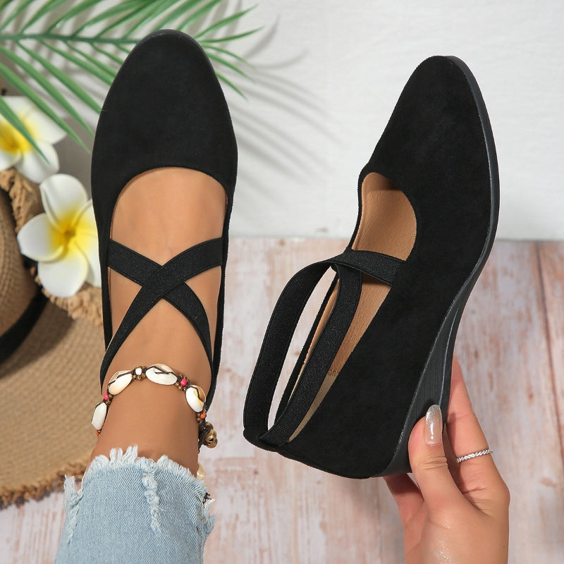 👠 Easy All-Day Elegance | Women's Elastic-Strap Low Wedge Shoes