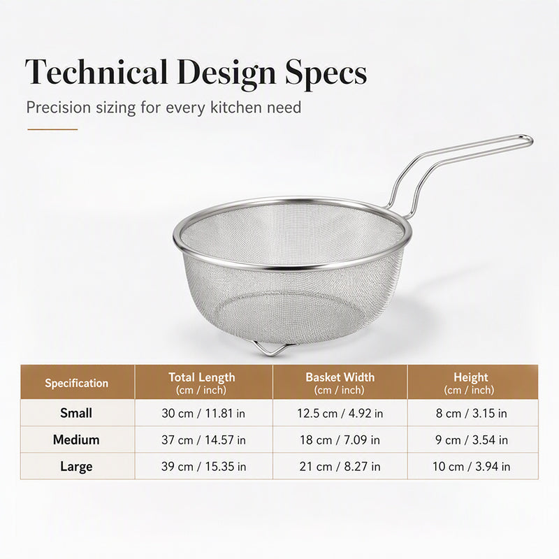 🔪🍳 Stainless Steel Sieve with Handle – Fine mesh, durable & easy-grip – Perfect for straining pasta, fruits & veggies 💧