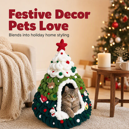 Cozy Christmas Tree Cat Cave