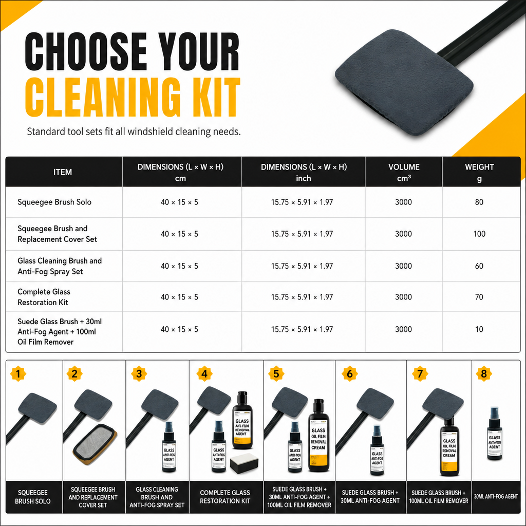 🚗Car Windshield Cleaning Brush – Extended Long Handle Double-Sided Window Cleaner, Reach Deep Corners, 4 Kit Options for Interior Auto Glass