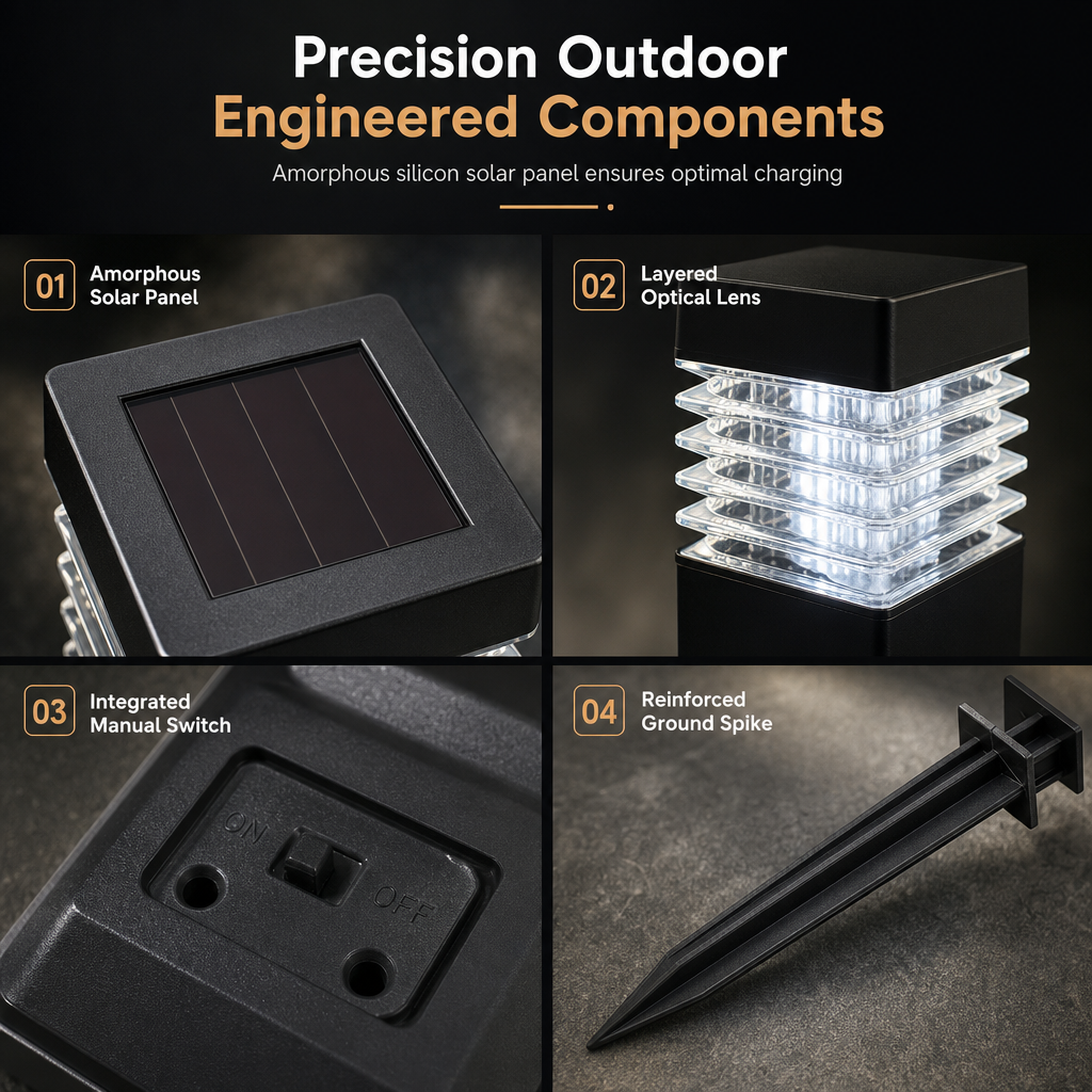 Solar Outdoor Garden Lights Waterproof Square Ground Plug Pathway Lawn Lights for Yard and Landscape Decoration