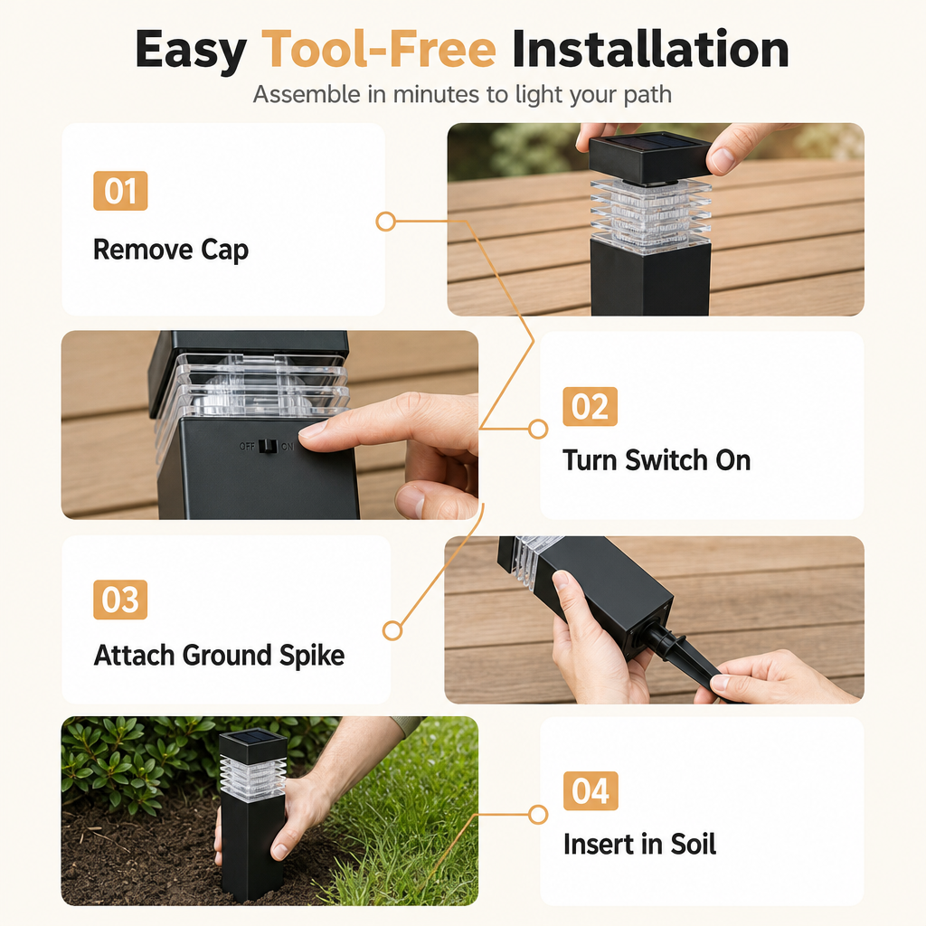 Solar Outdoor Garden Lights Waterproof Square Ground Plug Pathway Lawn Lights for Yard and Landscape Decoration