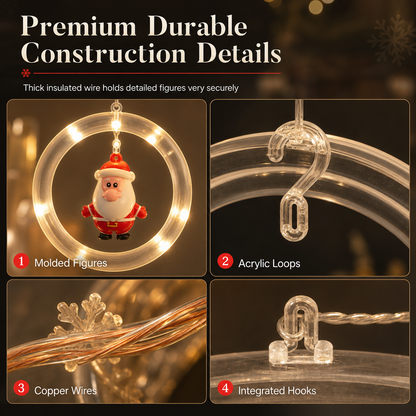 LED Christmas Icicle String Lights USB Powered Star and Christmas Tree Ring Hanging Lights for Holiday Window Decoration